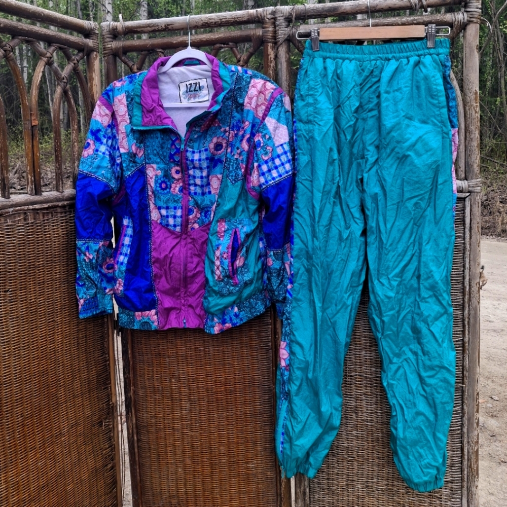 🌟3/50 Vintage 80s Colorful Patchwork Jacket and Teal Pants Set